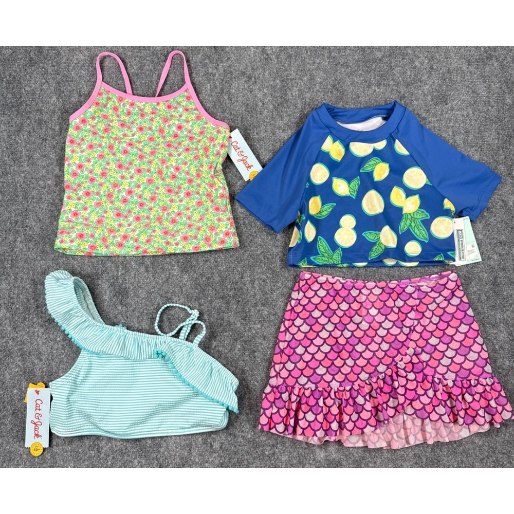 Girls Swim 4pc Bundle 3 Bikini Tops 1 Cover Up See Description for Sizes NWT